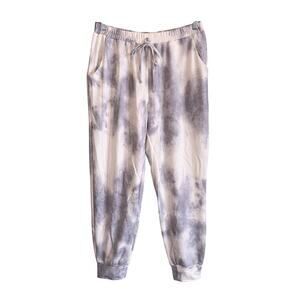 Shein Jogger Sweatpants Womens L White Gray Tie Dye Drawstring Cozy Loungewear